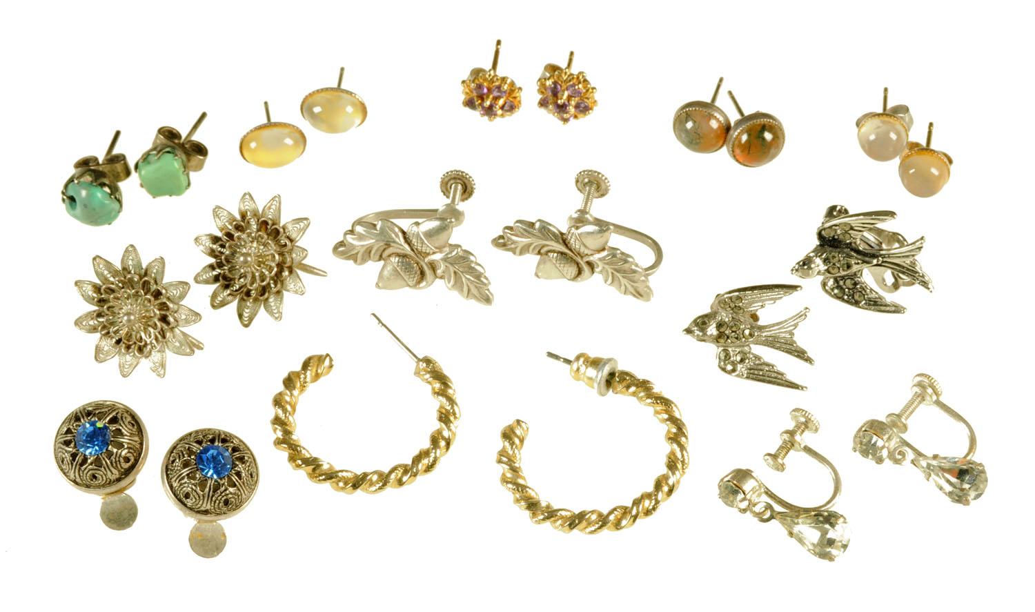Ten pairs of costume jewellery earrings.