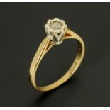 A 9 ct gold solitaire diamond ring, size K/L.