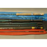 3 trout fly rods, Shakespeare GLFY 2 sections 8' line 5-6, one in 2 sections 8' 7" line 5,