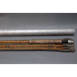 Hardy split cane trout fly rod, labelled possibly The Itchen Palakona, 3 sections, 9' 6",