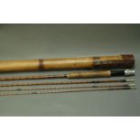 Hardy trout split cane fly rod, 3 sections, two tips, 9' 2", labelled Palakona No.
