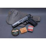 Diana repeater BB gun, canvas pistol holder stamped with a broad arrow and 96,