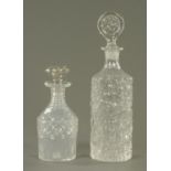 A Whitefriars cracked ice decanter with stopper, and a Georgian decanter. Tallest 35 cm.