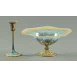 A Vera Walther (German) art glass bowl and candlestick. Bowl diameter +/- 28 cm.