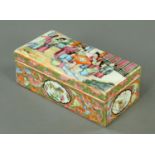 A Canton enamel pen box and cover, circa 1880, the lid decorated with figures playing Go,