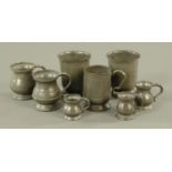 Eight pewter measures, 19th century, to include 2 Watts & Harton 1/2 pints, 2 bellied form gills,