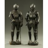 A pair of plaster cast models of Medieval Knights, late 19th century.