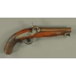 A percussion pistol by E & W Bond of London, early 19th century,