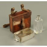 A leather cased electroplated tiffin box and flask, by James Deakin & Sons,