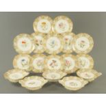 A handpainted floral study dessert service, mid 19th century,