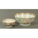 A large Chinese punch bowl, and another smaller. both AF. Largest diameter 39 cm.