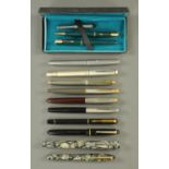 A Parker silver 75 fountain pen, and 11 others.