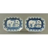 A pair of Chinese blue and white rectangular dishes, early 19th century,