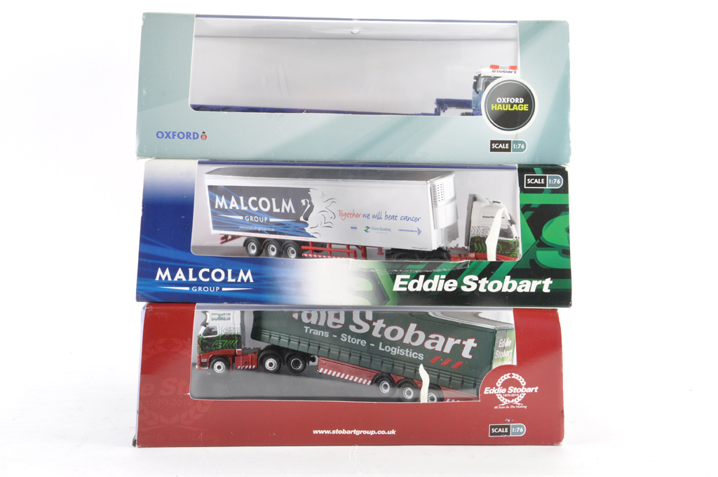 Oxford Diecast 1/76 scale Eddie Stobart Issue Truck and Trailer Trio. NM/M in boxes. (3)