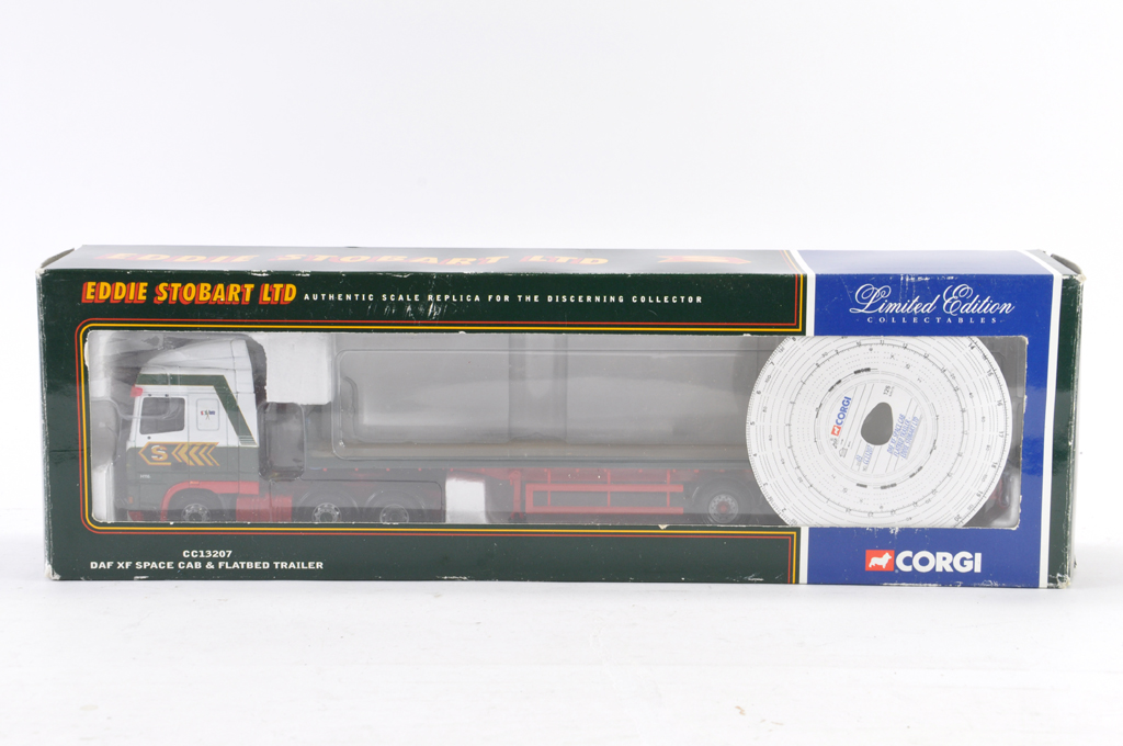 Corgi 1/50 scale DAF XF Space and Flat Bed Trailer. Eddie Stobart. VG with Box.