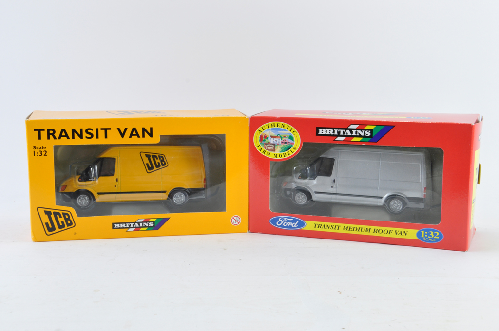 Britains Transit Van Duo including JCB issue plus Medium Roof Van in Silver. NM/M in Boxes. (2)