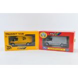 Britains Transit Van Duo including JCB issue plus Medium Roof Van in Silver. NM/M in Boxes. (2)