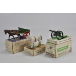 Britains No. 9502 Farm Cart with Plastic horse, No. 500 Shire Horse and No. 9700 Artillery Gun.