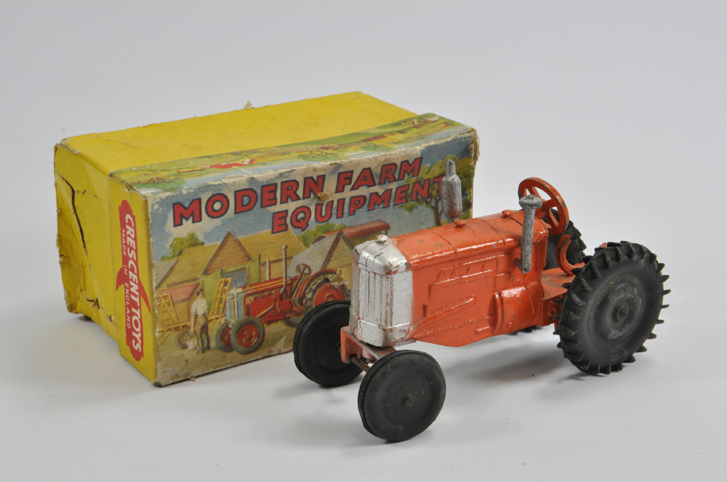 Crescent Toys Tractor in Orange with Black Rubber Wheels. Rare Model is F to G (some damage) in F