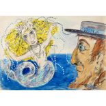 BETTY SWANWICK R.A. [1915-89]. Mermaid, c.1959. watercolour. 26 x 36 cm [overall including frame
