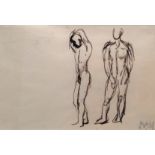 KEITH VAUGHAN [1912-77]. Two Standing Nudes, c. 1941/2. ink drawing, studio stamp initials on