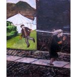 CAREL WEIGHT R.A. [1907-97]. Running Woman [Circus], c. 1955. oil on board. Signed. 60 x 50 cm [