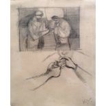 KEITH VAUGHAN [1912-77]. Study for major oil painting 'Labourers Lighting a Cigarette', 1946. pencil