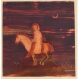 CHARLES HIGGINS [1893-1980]. Equestrienne Chinoise. gouache and oil on paper. signed. 13 x 13 cm. [