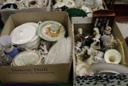 Two boxes of assorted decorative chinaware and glassware to include decorative plate,