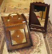 A Victorian oak coal box (base missing) together with a mahogany framed dressing mirror