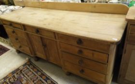 A Victorian pine and sycamore dresser (ex Cheshire farmhouse near Warrington) with plain top with