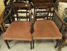 A pair of 19th Century bar back elbow chairs with salmon pink upholstered seats,