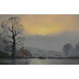 PETER COSSLETT "The river at evening light", oil on canvas,