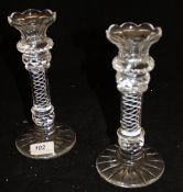 A pair of early 20th Century cut glass air twist candlesticks