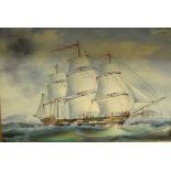 WEBB "Tall-masted ship", oil, signed lower right, together with HUNT "Mallards", oil on canvas,
