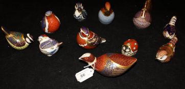 A collection of eleven Royal Crown Derby Japan pattern figures to include Quail, Redstart, Robin,