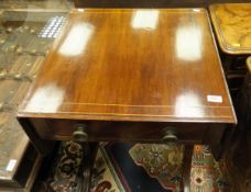 A 19th Century mahogany and satinwood inlaid sofa table with single drawer with brass embossed