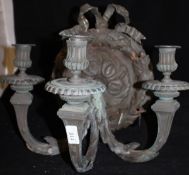 A 19th Century bronze three light wall sconce with oak leaf and acorn wreath decoration,