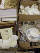 Three boxes of sundry items containing a Sadler "Wellington" part tea service,