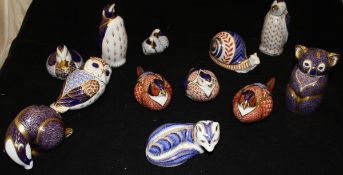 A collection of eleven Royal Crown Derby Japan pattern figures including a pair of Golden Pheasant,