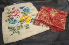 A 19th Century beaded evening purse with Oriental design and a 19th Century Continental evening bag