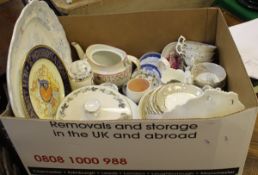 A box containing assorted 19th Century tea wares to include a New Hall type teapot,