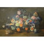 A 19th Century ENGLISH SCHOOL still life study "Flowers in basket", oil on canvas,