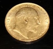 An Edward VII gold sovereign dated 1910