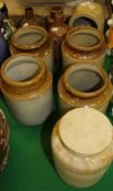 Five various stoneware jars,