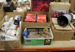 Three boxes of assorted sundry items to include household china, decorative glassware, etc,