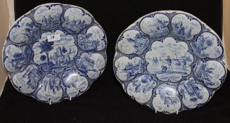 A pair of Dutch Delft chargers of lobed form,