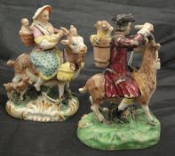 A pair of 19th Century Staffordshire hollow bottom pottery figures of The Welsh Tailor and His Wife