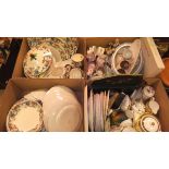 Two boxes of assorted sundry china, to include various Continental figurines,