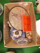 A box of various Oriental wares to include Chinese famille-rose dish,